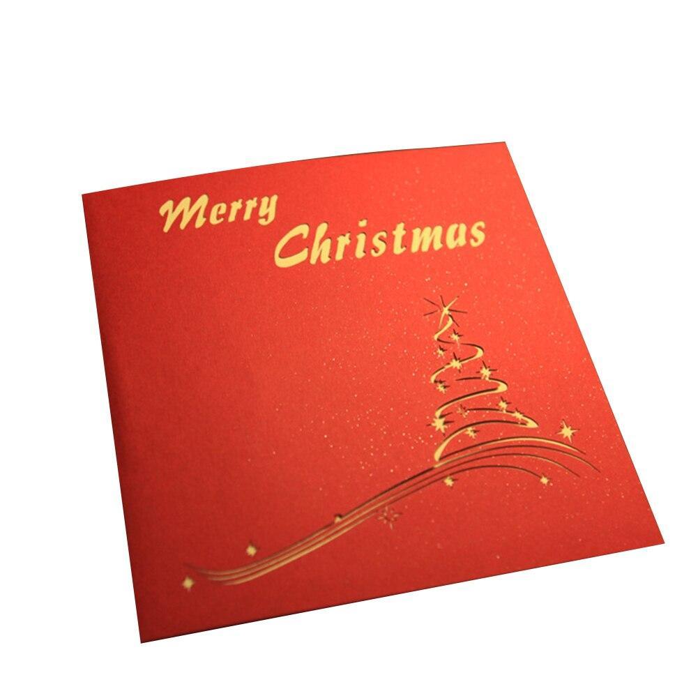 3Pcs/Lot Handmade 3D Design Stand Up Christmas Tree Greeting Card Holiday Happy New Year Holiday Gift Bright Color