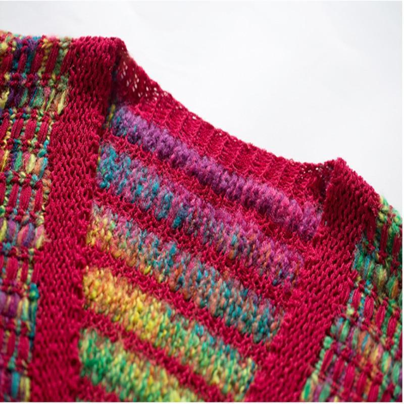 Cardigan Feminino Real Wool Women Sweaters And Poncho  New Women'S Loose Cardigan Knit Hand-Knitted Rainbow Tassels Woman