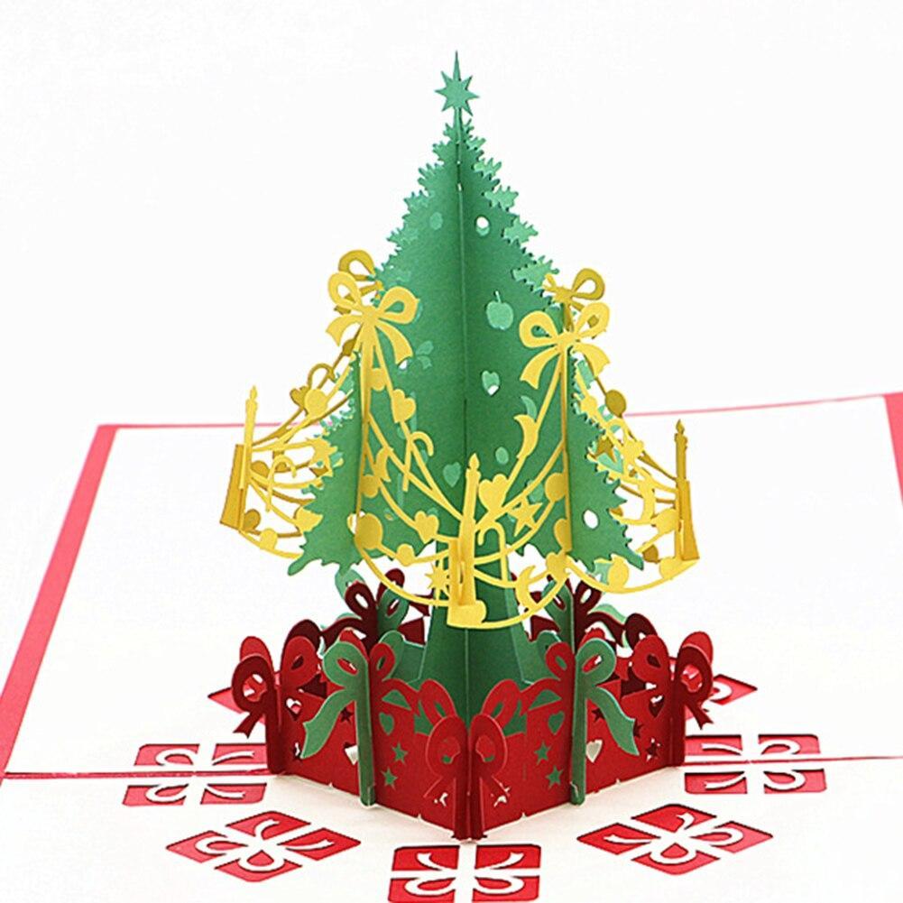 3Pcs/Lot Handmade 3D Design Stand Up Christmas Tree Greeting Card Holiday Happy New Year Holiday Gift Bright Color