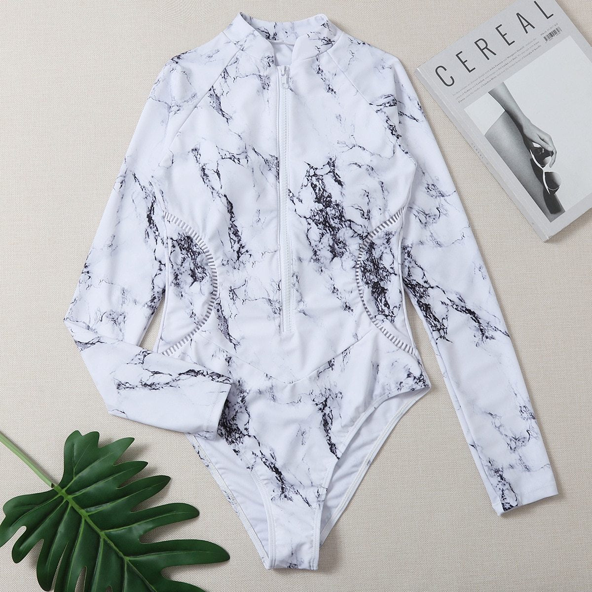Summer Print Zipper One Piece Swimsuit Closed Long Sleeve Swimwear Sports Surfing Women'S Swimming Bathing Suit Beach Bather