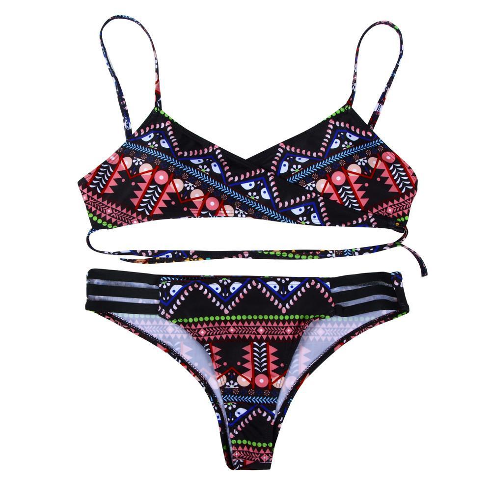 Purple Fashion Women Bohemia Push-Up Padded Bra Beach Bikini