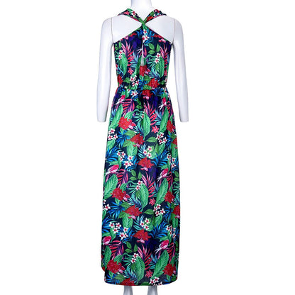 Summer Women Fashion Sexy Causal Elegant Sleeveless Floral Hollow-Out Back Maxi Dress