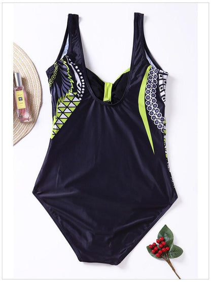 New Female High Waist One-Piece Swimsuit Chic Print V-Neck Sleeveless Slim Plus Size Sling One-Piece Swimwear