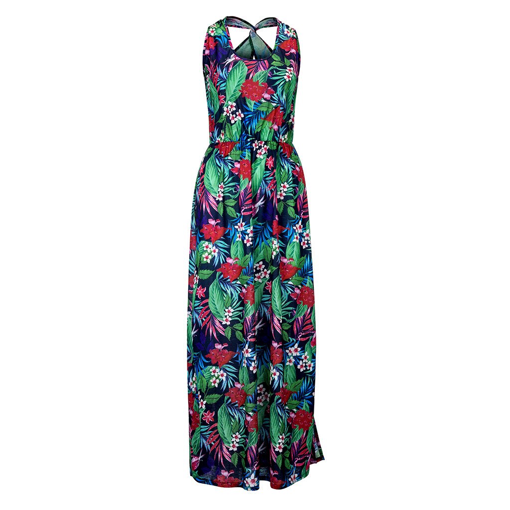 Summer Women Fashion Sexy Causal Elegant Sleeveless Floral Hollow-Out Back Maxi Dress