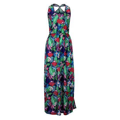 Summer Women Fashion Sexy Causal Elegant Sleeveless Floral Hollow-Out Back Maxi Dress