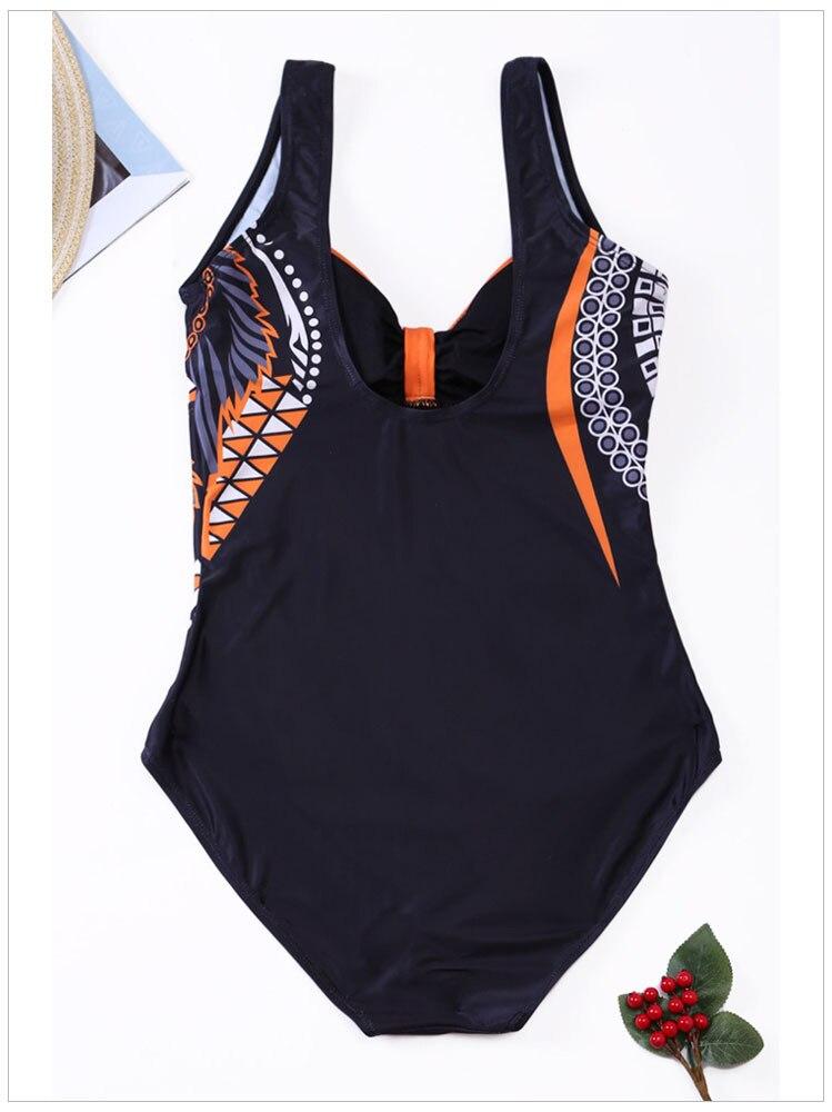 New Female High Waist One-Piece Swimsuit Chic Print V-Neck Sleeveless Slim Plus Size Sling One-Piece Swimwear