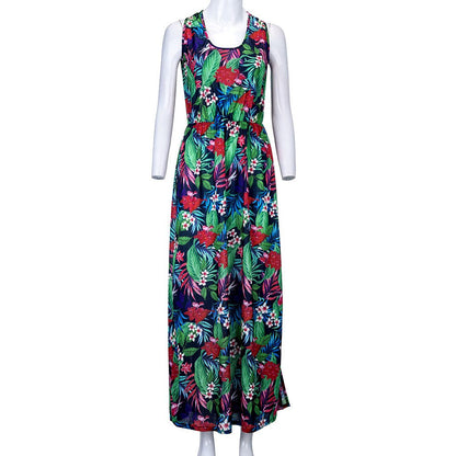Summer Women Fashion Sexy Causal Elegant Sleeveless Floral Hollow-Out Back Maxi Dress