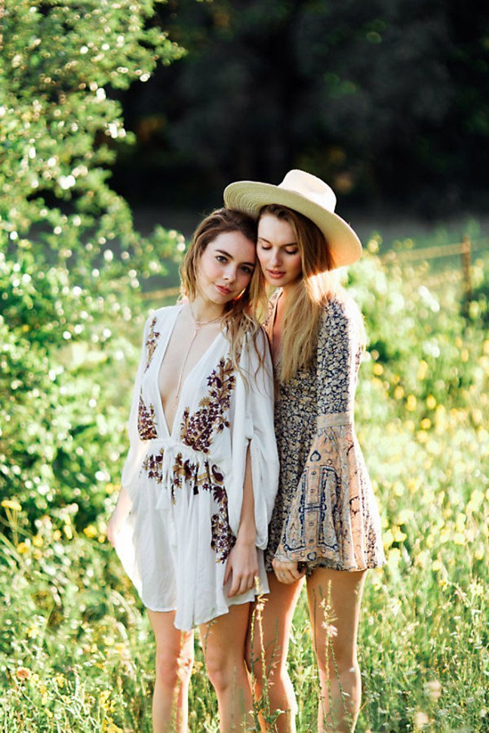 Boho Sexy Embroidered Deep V-Neck Drawstring Long Sleeve Mini Dress