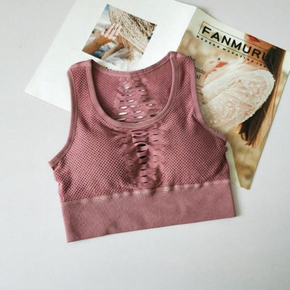 Chrleisure Fashion Women Workout Bra Sexy Solid Seamless Fitness Vest Elasticity Workout Top Tank Hollow Breathable Bra