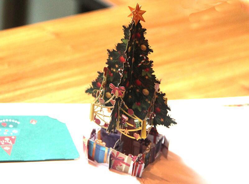 3Pcs/Lot 3D Pop Up Merry Christmas Paper Cards Gift Handmade Colourful Christmas Tree Greeting Cards