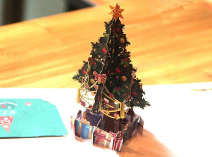 3Pcs/Lot 3D Pop Up Merry Christmas Paper Cards Gift Handmade Colourful Christmas Tree Greeting Cards
