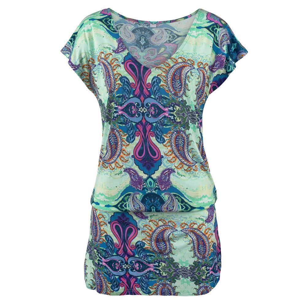 Summer Women'S Bohemian Print Short-Sleeved Mini Dress Elegant Fashion Loose Vacation Beach Dress