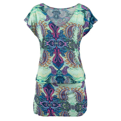 Summer Women'S Bohemian Print Short-Sleeved Mini Dress Elegant Fashion Loose Vacation Beach Dress