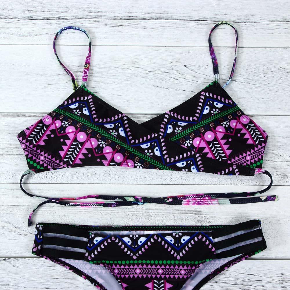 Purple Fashion Women Bohemia Push-Up Padded Bra Beach Bikini