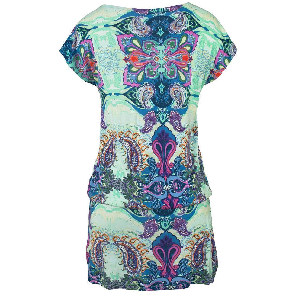 Summer Women'S Bohemian Print Short-Sleeved Mini Dress Elegant Fashion Loose Vacation Beach Dress