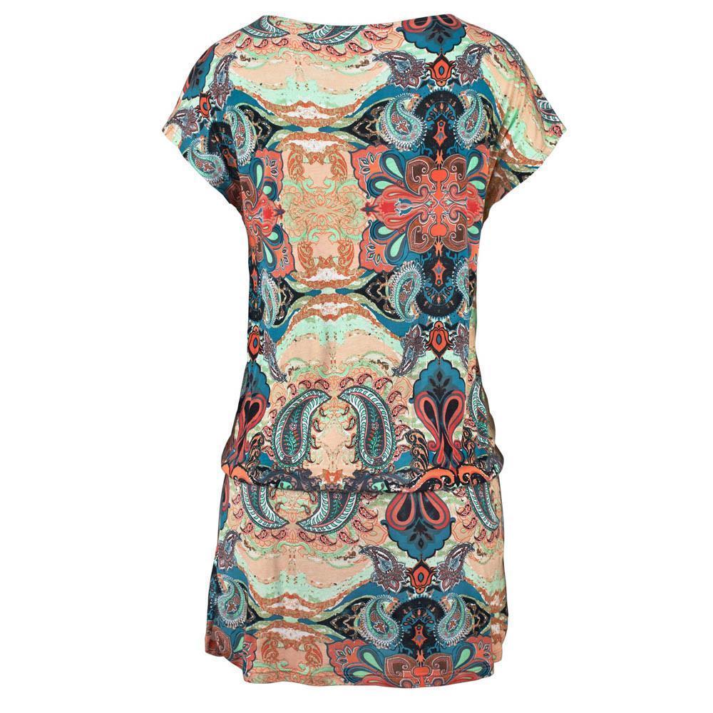 Summer Women'S Bohemian Print Short-Sleeved Mini Dress Elegant Fashion Loose Vacation Beach Dress