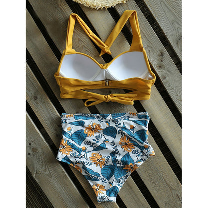 Sexy High Waist Bikini Floral Halter Plus Size Swimwear Women Swimsuit Female Bikini Set Bodysuit Bathing Suit Summer Biquini Xxl
