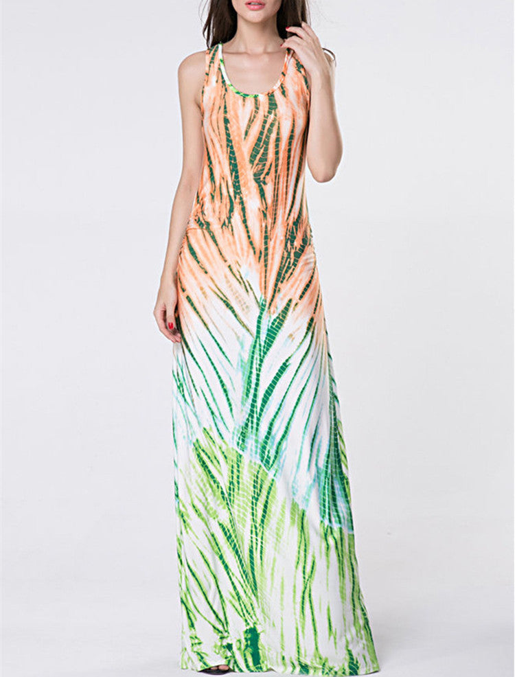 Casual Female Dress Plus Size Woman Dress Max Sleeveless O-Neck Vestido Printing