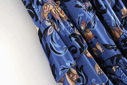 Print Frill Dress Women Tiers V-Neck Long Sleeve Dress Autumn  New Boho Dress