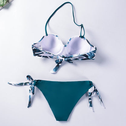 Printed Flowers Sexy Solid Color Bikini Women Swimwear Bandeau Biquini Swimsuit Female Bathing Suit Push Up Bikini Set Beachwear