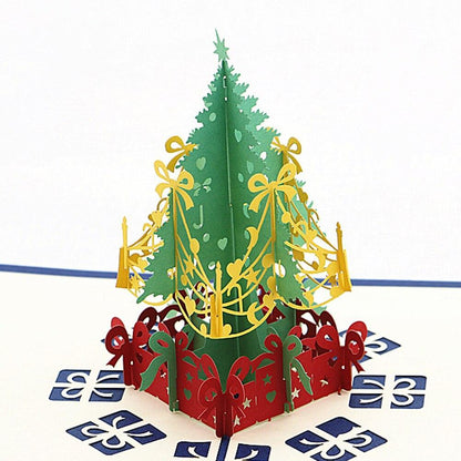 3Pcs/Lot Handmade 3D Design Stand Up Christmas Tree Greeting Card Holiday Happy New Year Holiday Gift Bright Color