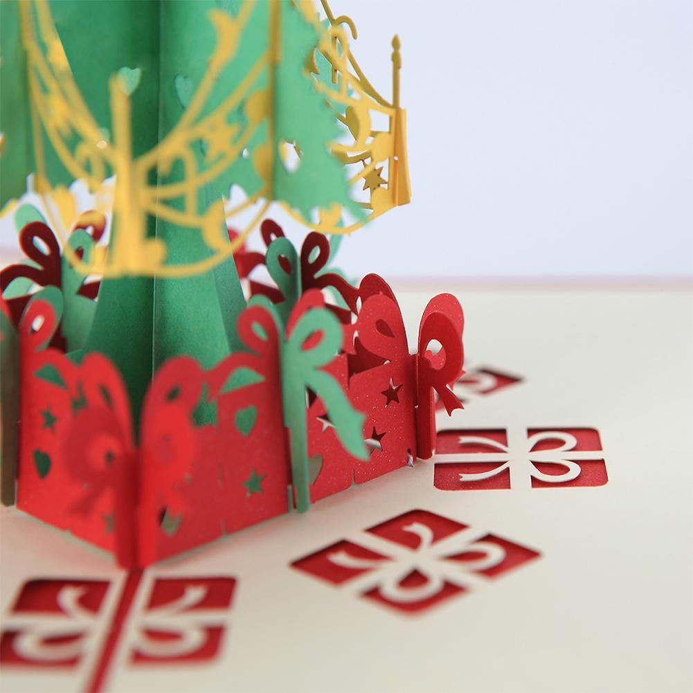 3Pcs/Lot Handmade 3D Design Stand Up Christmas Tree Greeting Card Holiday Happy New Year Holiday Gift Bright Color