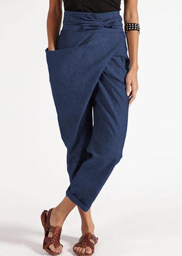 Handmade Yellow  asymmetrical design High Waist Cotton Harem Summer Pants
