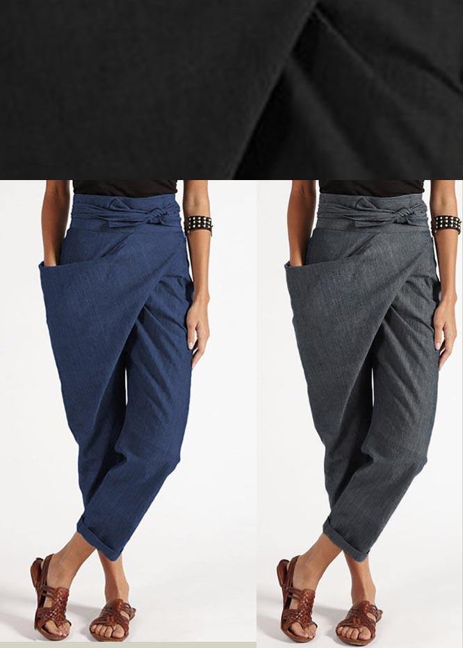 Handmade Yellow  asymmetrical design High Waist Cotton Harem Summer Pants