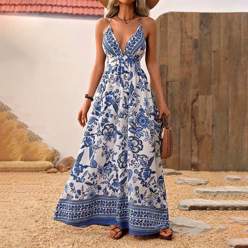 Hawaiian Strap Dress For Women Advanced V-Neck Breathable Fashion Summer Short Sleeves Sexy Korean Style Women Hipster Elegance
