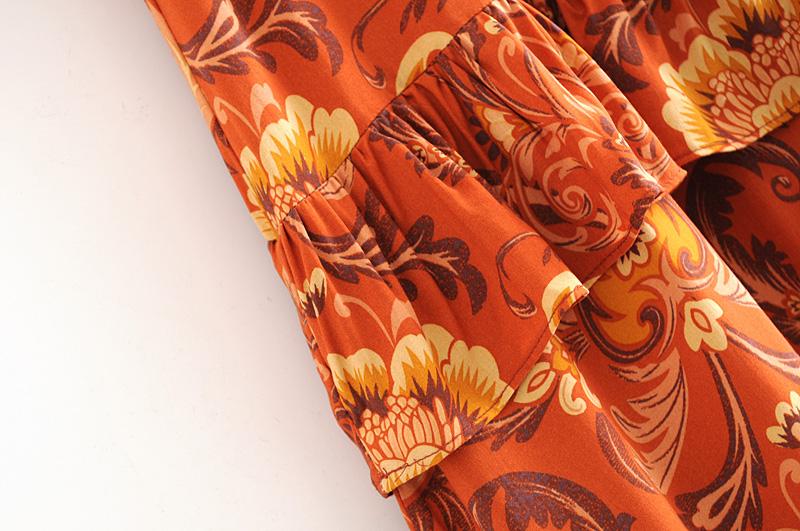 Print Frill Dress Women Tiers V-Neck Long Sleeve Dress Autumn  New Boho Dress