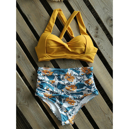 Sexy High Waist Bikini Floral Halter Plus Size Swimwear Women Swimsuit Female Bikini Set Bodysuit Bathing Suit Summer Biquini Xxl