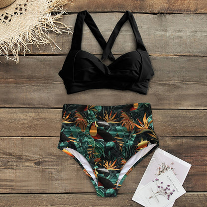 Sexy High Waist Bikini Floral Halter Plus Size Swimwear Women Swimsuit Female Bikini Set Bodysuit Bathing Suit Summer Biquini Xxl