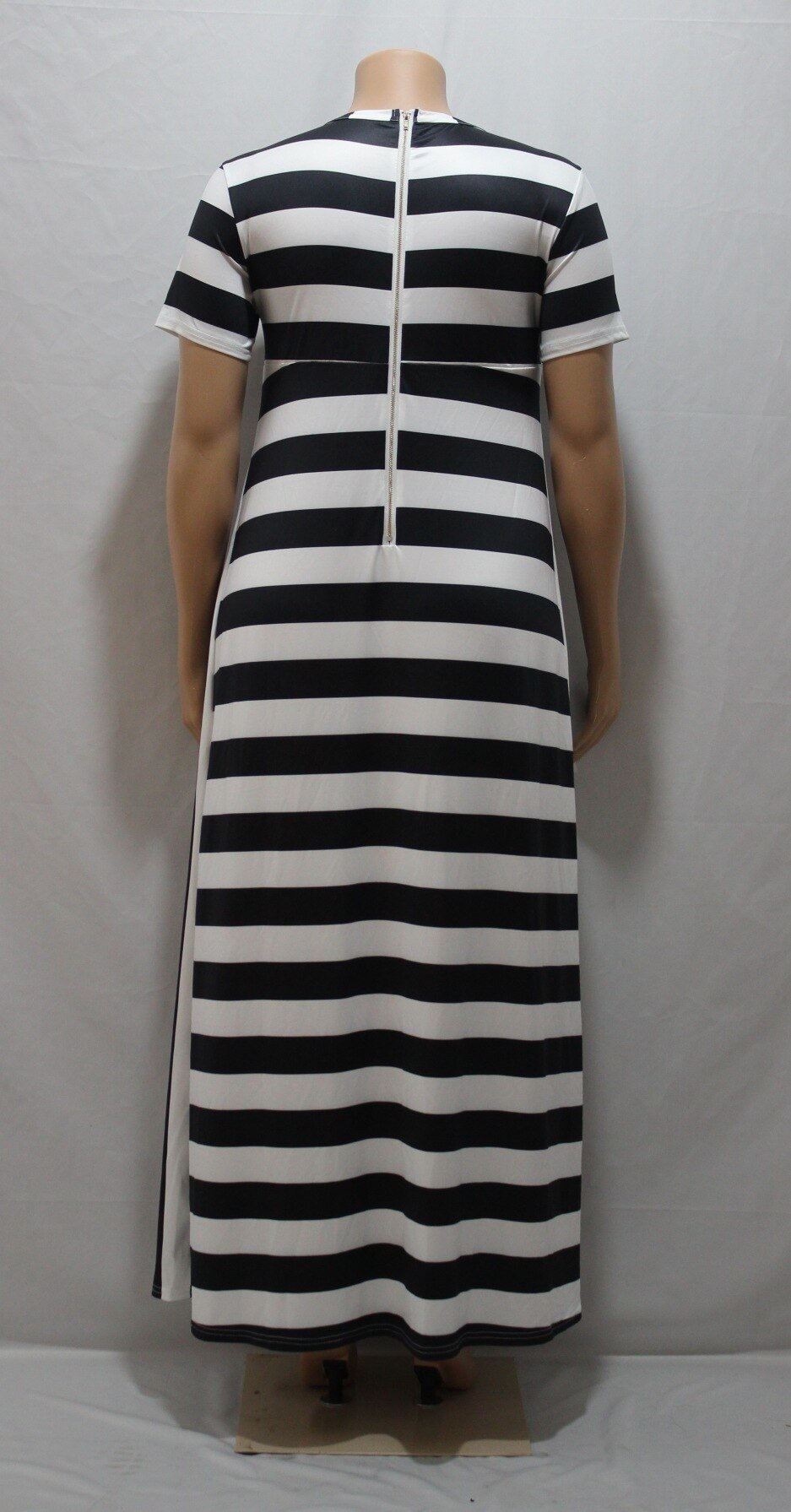 Hot Selling Women'S Dress Loose-Fit Crew Neck Horizontal And Vertical Stripes Large Size Dress