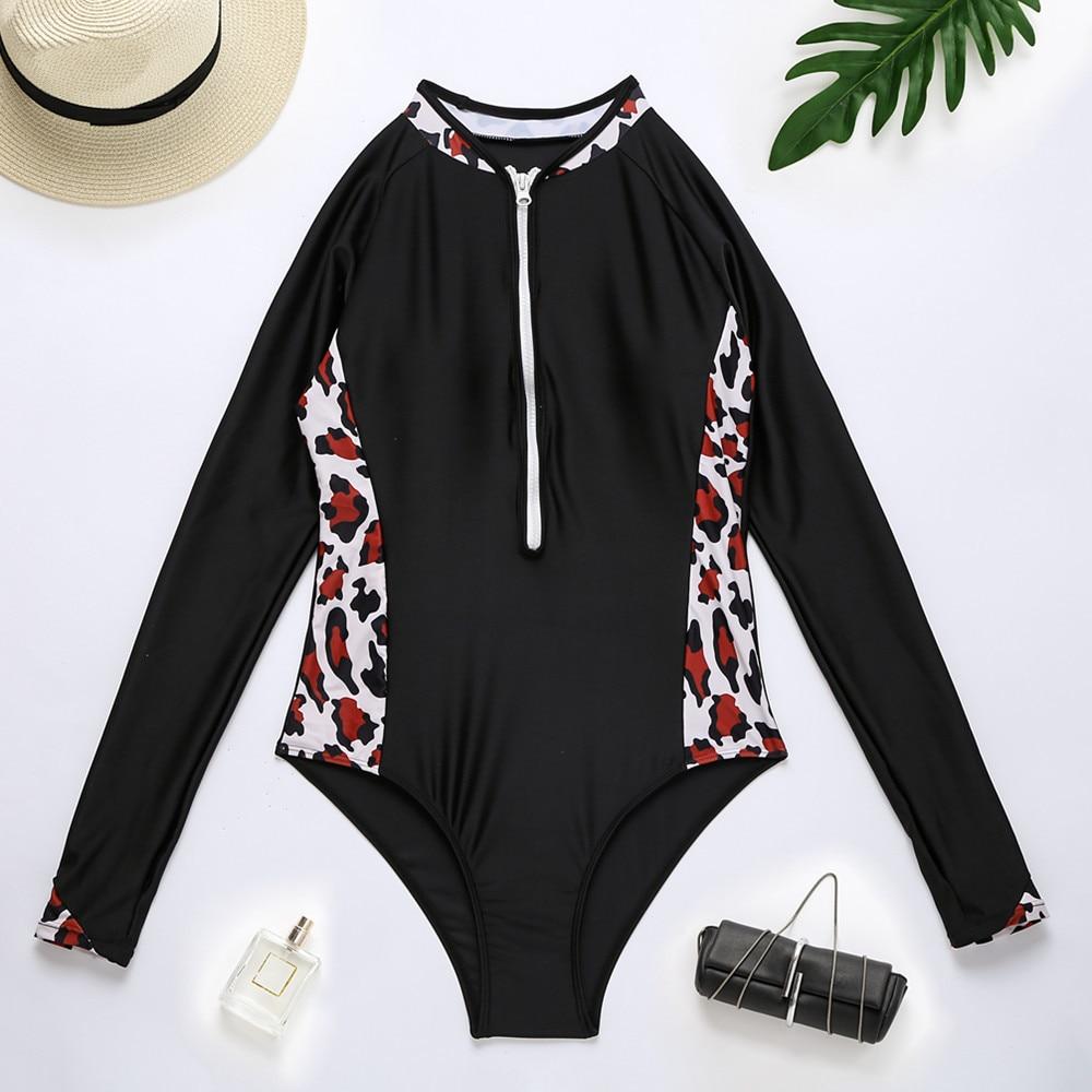Print Floral One Piece Swimsuit Long Sleeve Swimwear Women Bathing Suit Retro Swimsuit