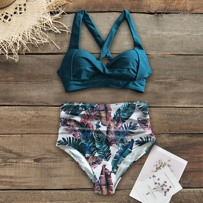 Sexy High Waist Bikini Floral Halter Plus Size Swimwear Women Swimsuit Female Bikini Set Bodysuit Bathing Suit Summer Biquini Xxl