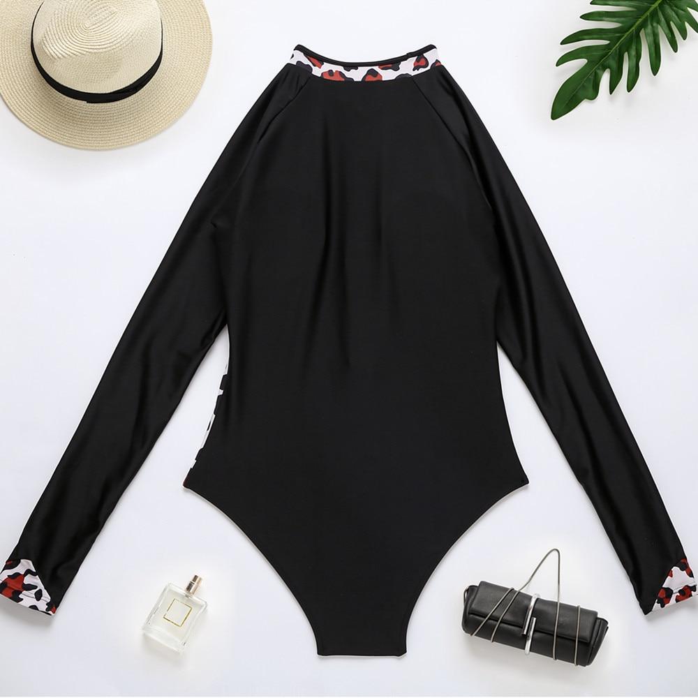 Print Floral One Piece Swimsuit Long Sleeve Swimwear Women Bathing Suit Retro Swimsuit