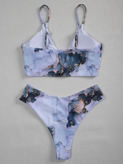 2021 New Print Sport Bandeau Push Up Bikinis Sexy Marble Women Swimsuit High Waist Swimwear Women Bathing Suit Beach Wear