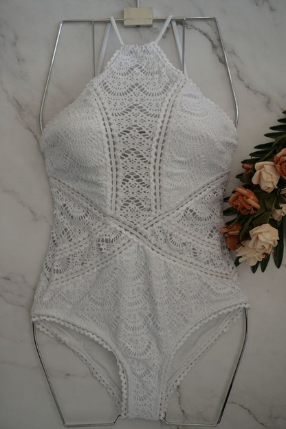 Black Mesh Lace Crochet One Piece Swimsuit Retro Women Bodysuit Female Monokini Vintage Swimwear Sexy Beach Wear Big Xxl Bikini