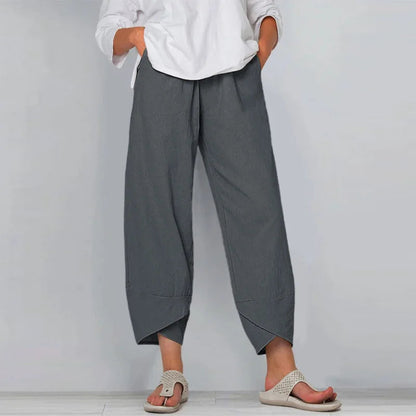 Vintage Print Women Pants Fashion Irregular Casual High Waist Elastic Waist Straight Loose Trousers Summer Lady Cargo Pantalon