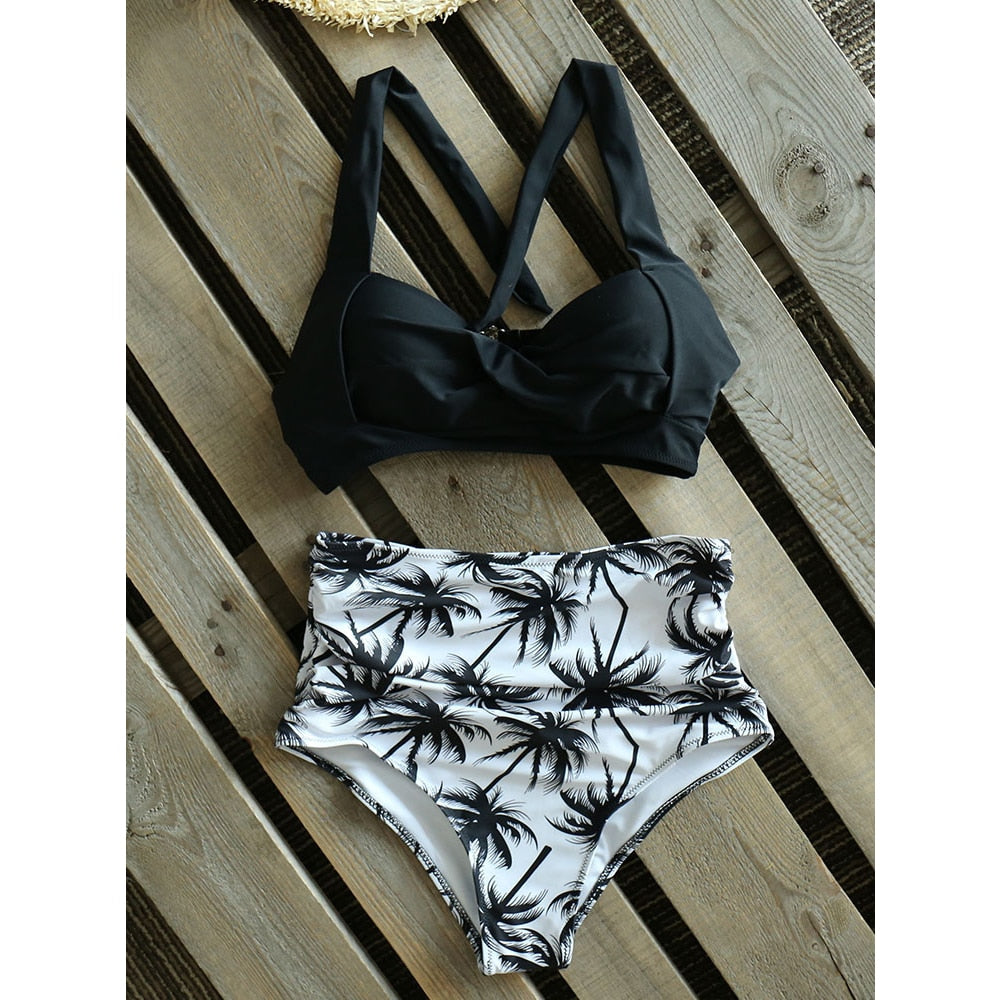 Sexy High Waist Bikini Floral Halter Plus Size Swimwear Women Swimsuit Female Bikini Set Bodysuit Bathing Suit Summer Biquini Xxl