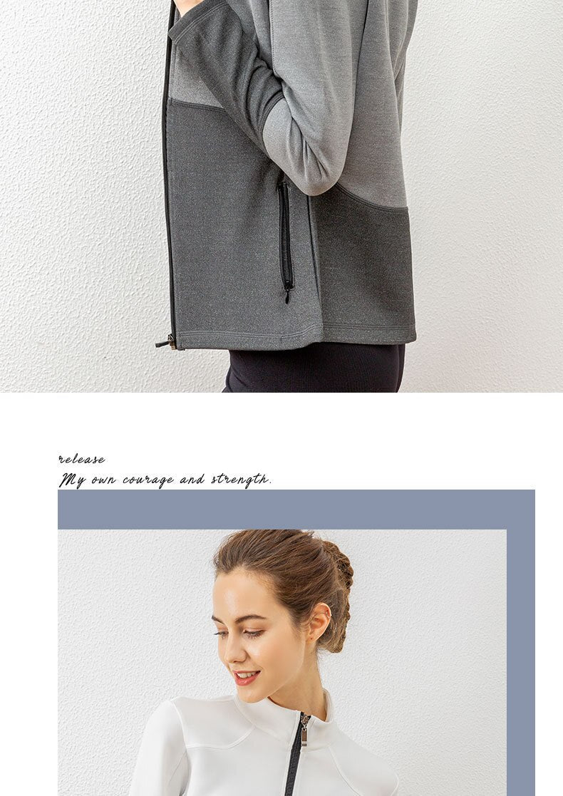 Autumn And Winter New Style Zip Cardigan Panel Sports Yoga Clothes Women'S Outdoor Training Running Fitne