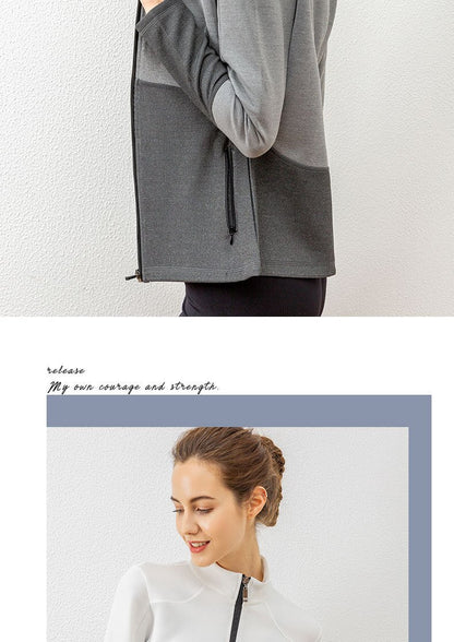 Autumn And Winter New Style Zip Cardigan Panel Sports Yoga Clothes Women'S Outdoor Training Running Fitne