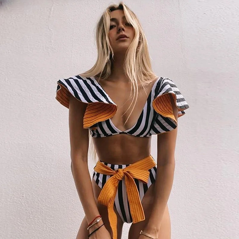 Two-Pieces Women Floral 2025 Push-Up Padded Bra Ruffles Bandage Bikini Set Swimsuit Swimwear Bathing Suit Beachwear Biquini