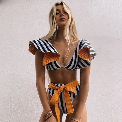 Two-Pieces Women Floral 2025 Push-Up Padded Bra Ruffles Bandage Bikini Set Swimsuit Swimwear Bathing Suit Beachwear Biquini
