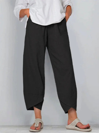 Vintage Print Women Pants Fashion Irregular Casual High Waist Elastic Waist Straight Loose Trousers Summer Lady Cargo Pantalon