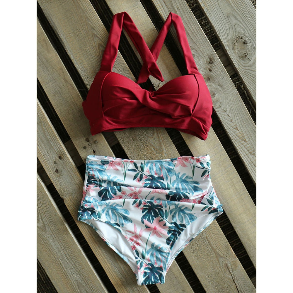Sexy High Waist Bikini Floral Halter Plus Size Swimwear Women Swimsuit Female Bikini Set Bodysuit Bathing Suit Summer Biquini Xxl
