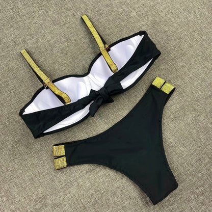 Printed Flowers Sexy Solid Color Bikini Women Swimwear Bandeau Biquini Swimsuit Female Bathing Suit Push Up Bikini Set Beachwear