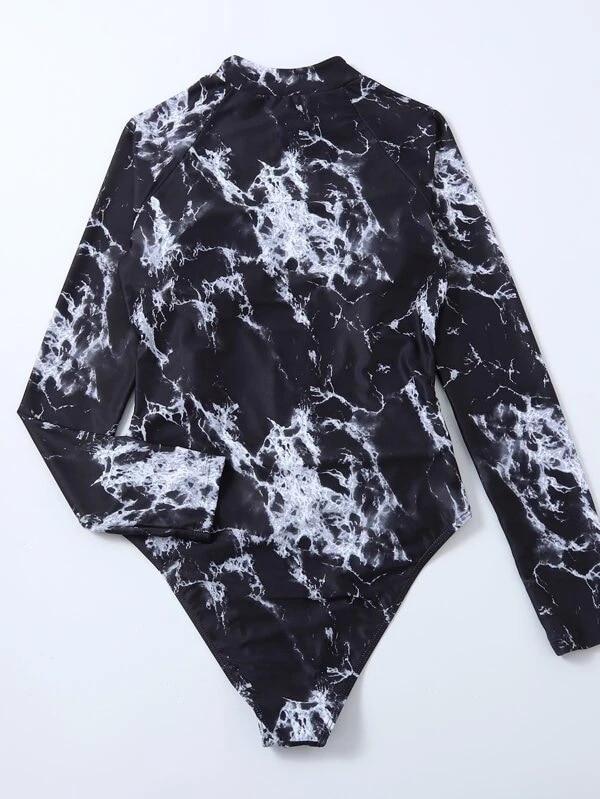 Summer Print Zipper One Piece Swimsuit Closed Long Sleeve Swimwear Sports Surfing Women'S Swimming Bathing Suit Beach Bather