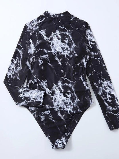 Summer Print Zipper One Piece Swimsuit Closed Long Sleeve Swimwear Sports Surfing Women'S Swimming Bathing Suit Beach Bather