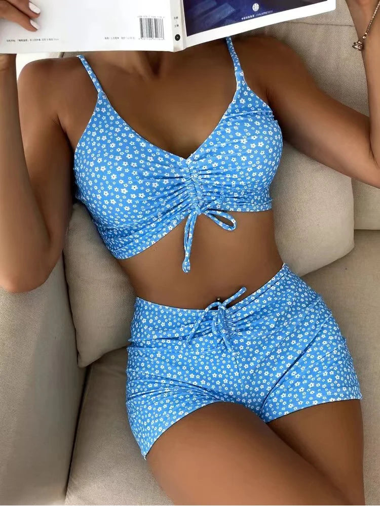 High Waist Bikini Swimsuit Women 2023 Push Up Bikini Floral Swimsuit Print Bikini Boxers Swimwear Swim Trunks Bathing Suit